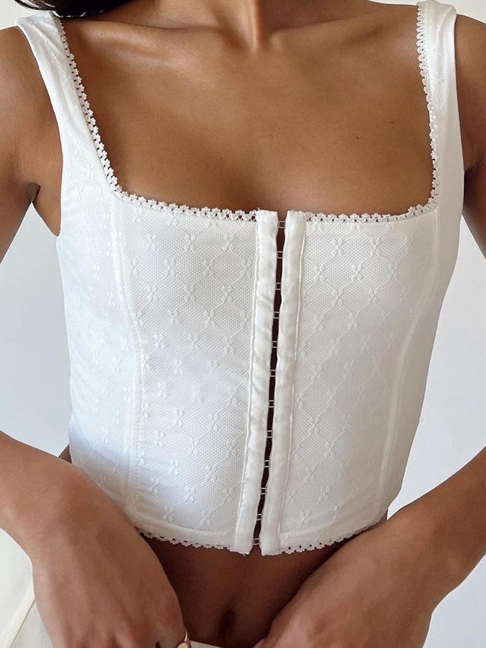 White Lace-Trim Corset Crop Top Bustier
